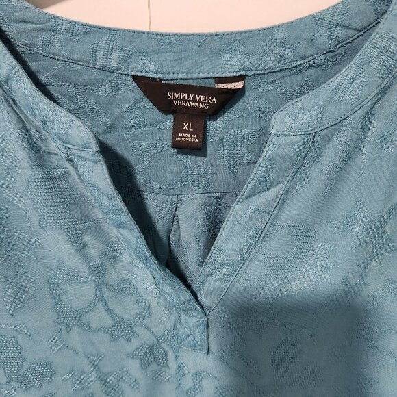 Simply Vera Vera Wang Blue Jacquard V-neck long sleeve BOHO top blouse shirt XL - Picture 3 of 8